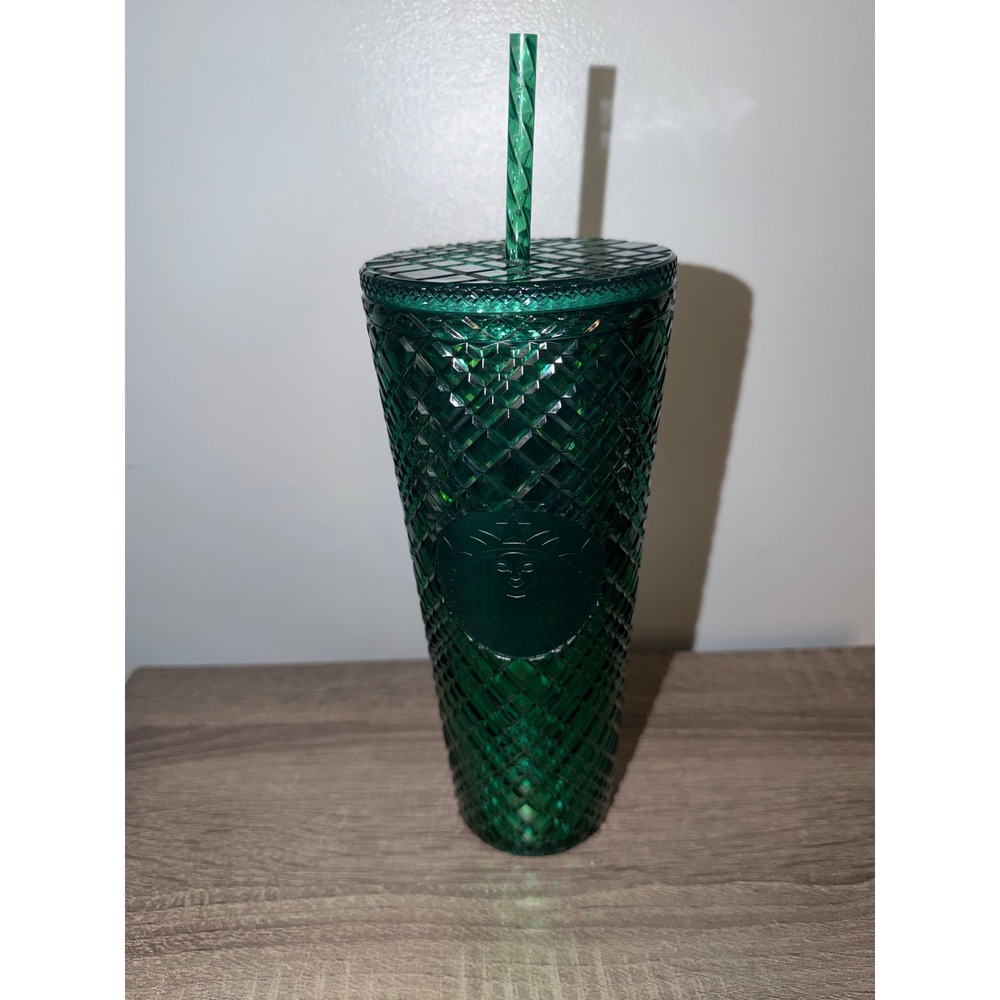Starbucks Rare Holiday Emerald Dark Green Jeweled Tumbler Cold Cup 24 oz Venti